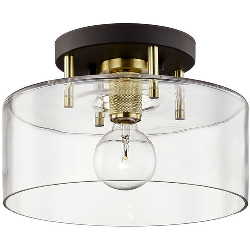 Bergamot Station 1 Light 12.25 inch Bronze And Brass Semi Flush Ceiling Light