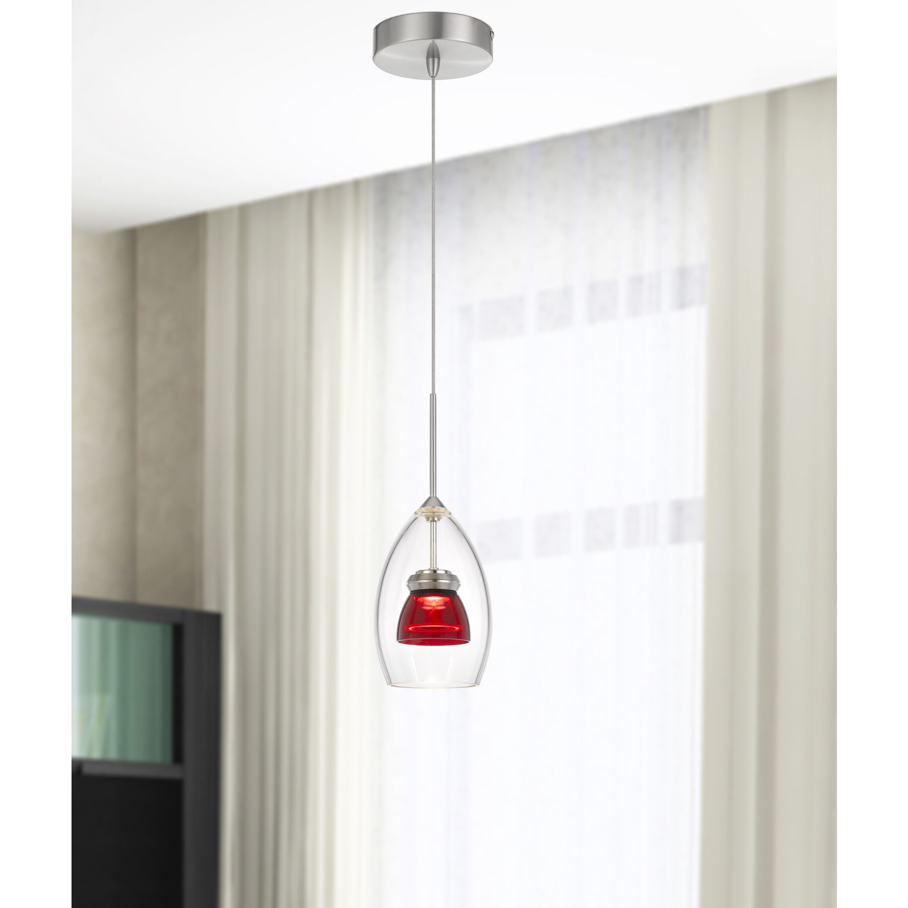 Double Glass LED 4 inch Red Clear Mini Pendant Ceiling Light