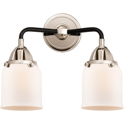 Nouveau 2 Small Bell 2 Light 13 inch Black Polished Nickel Bath Vanity Light Wall Light in Matte White Glass