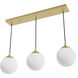 Hepburn 3 Light 7.25 inch Modern Brass Linear Cluster Pendant Ceiling Light, Medium
