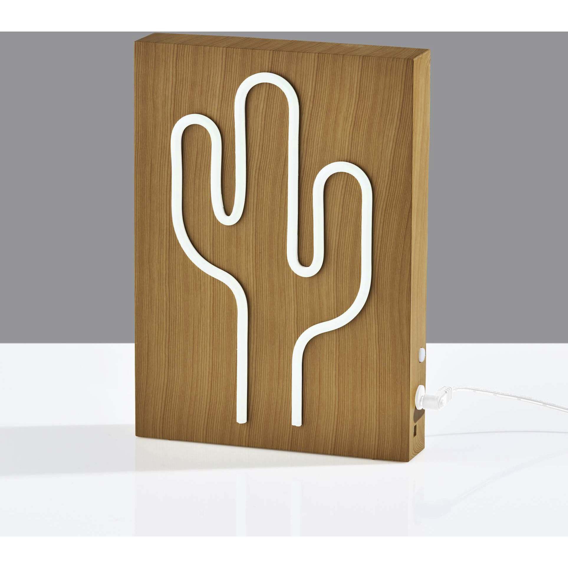 Wood Framed 9 inch 0.5 watt Natural Wood Grain on Plastic - Water Transfer Table/Wall Lamp Portable Light, Neon Cactus, Simplee Adesso