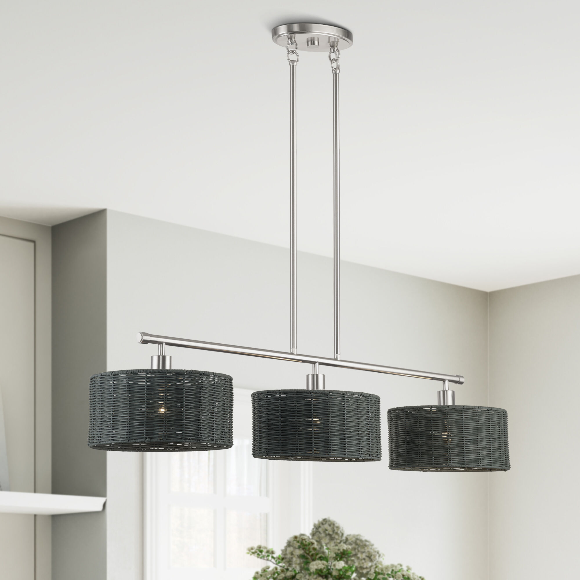 Weavington 3 Light 46 inch Brushed Nickel Linear Chandelier Ceiling Light, Extra Large