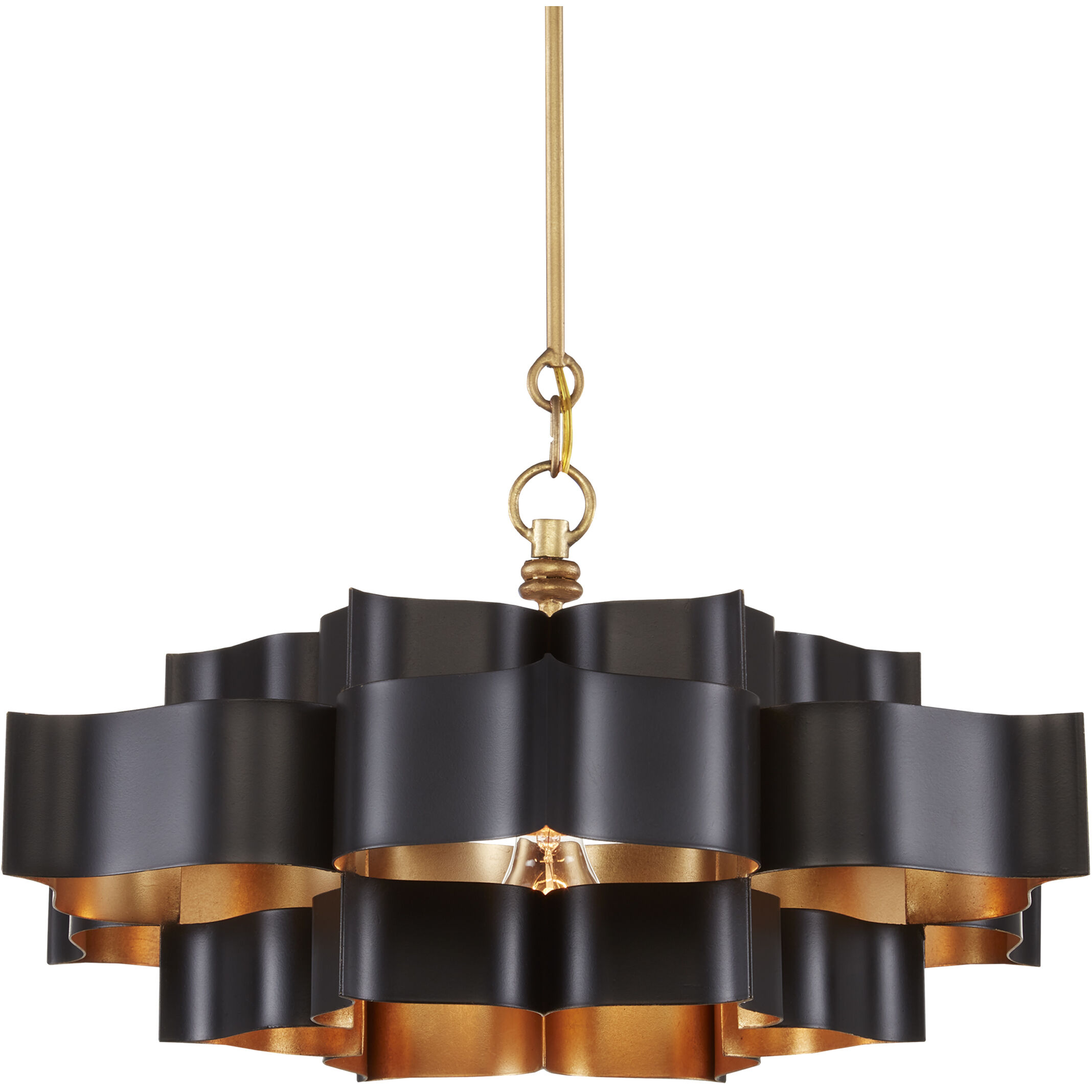 Grand Lotus 1 Light 20.25 inch Satin Black/Contemporary Gold Leaf Chandelier Ceiling Light, Small, Convertible to Semi-Flush