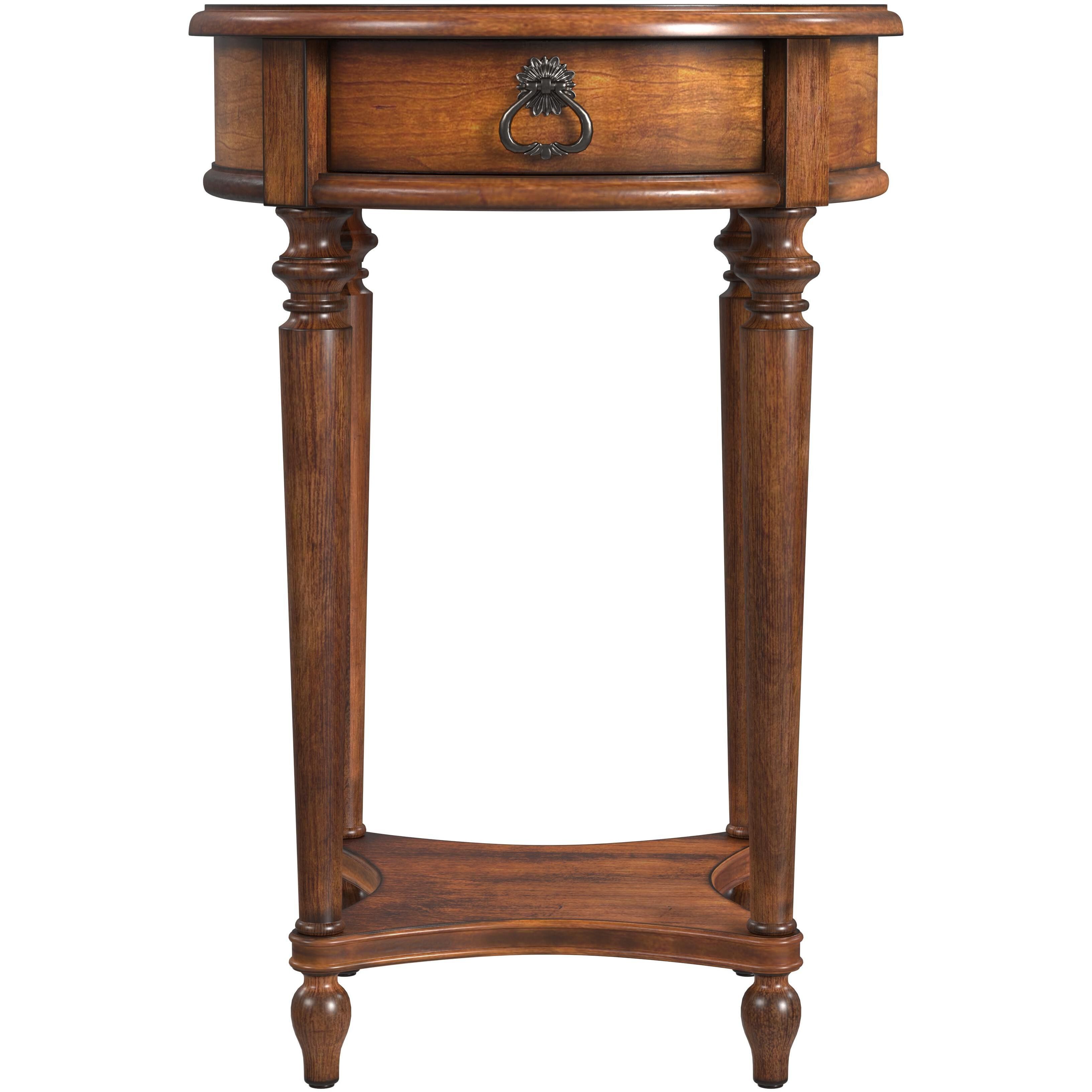 Jules 1-Drawer Round End Table in Medium Brown