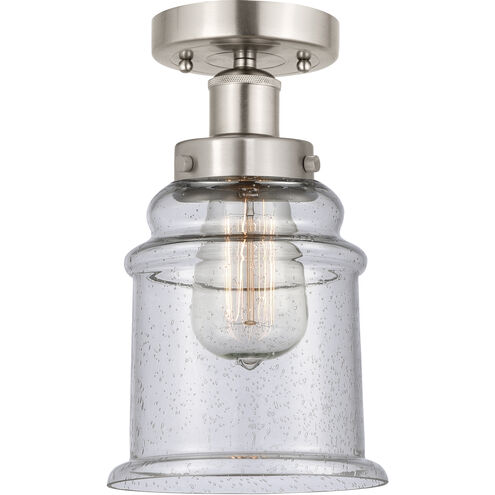 Edison Canton 1 Light 6 inch Brushed Satin Nickel Semi-Flush Mount Ceiling Light in Seedy Glass