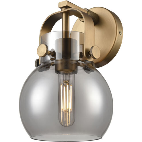 Pilaster II Sphere Sconce Wall Light in Brushed Brass, Light Smoke Glass