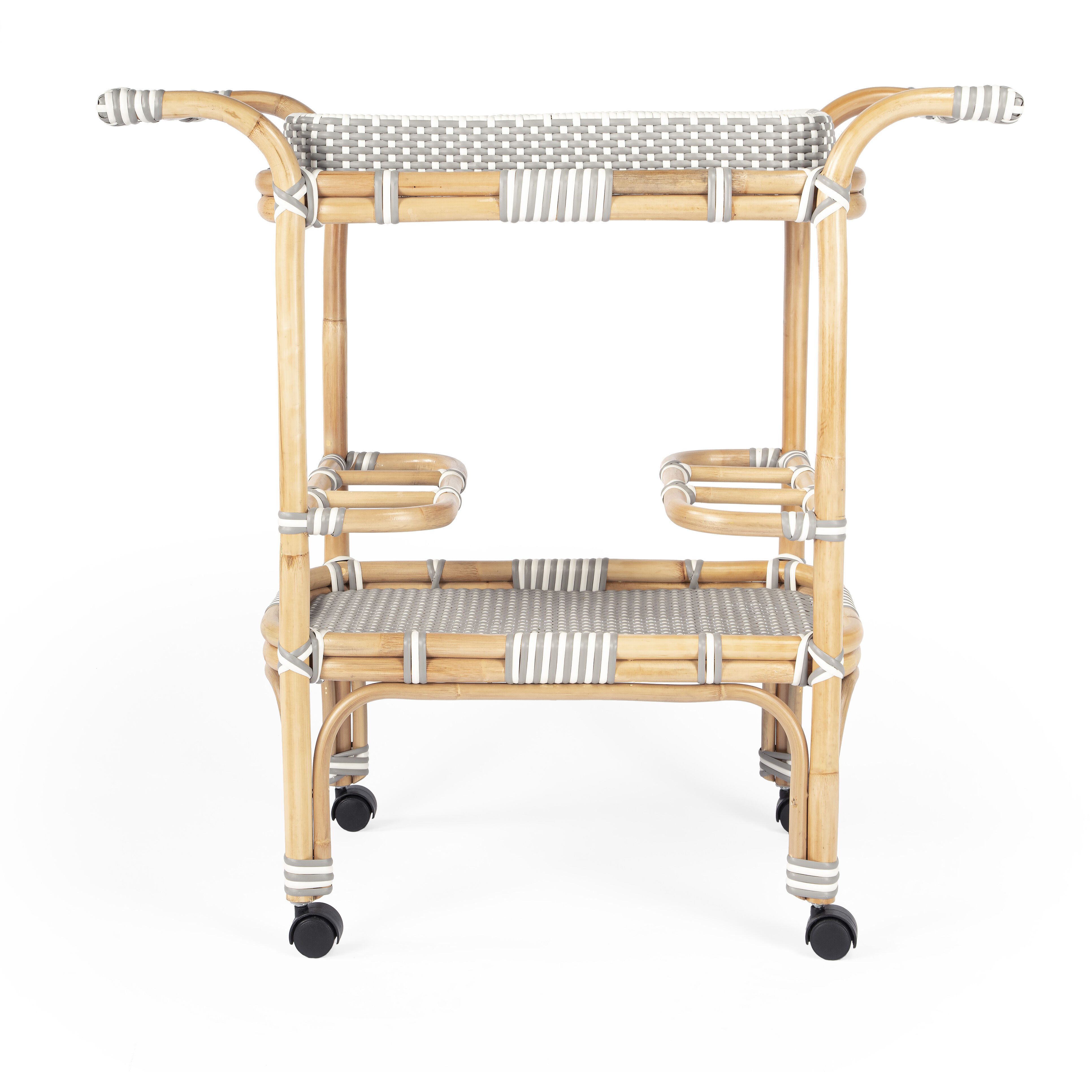Selena Grey & Rattan Bar Cart in Gray and White,Natural