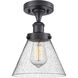 Cone 1 Light 7.75 inch Matte Black Semi-Flush Mount Ceiling Light in Seedy Glass