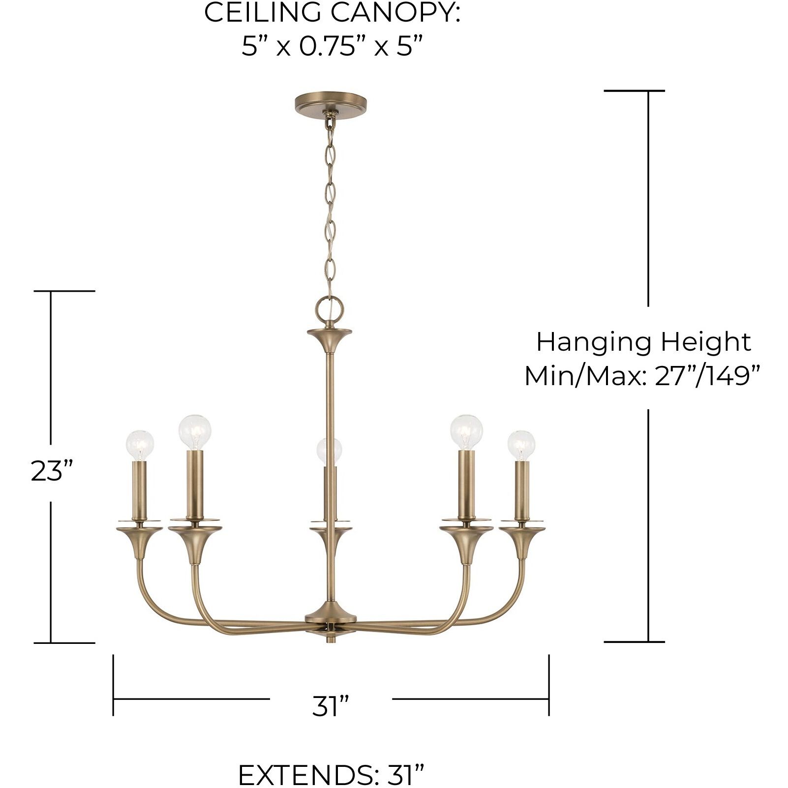 Presley 5 Light 31 inch Aged Brass Chandelier Ceiling Light