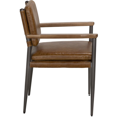 Wooster Steel Grey Powder Coat and Dark Walnut and Cuba Brown Dining Chair with Arms
