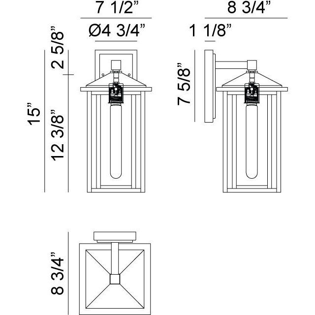 Caldwell 1 Light 15 inch Matte Black Outdoor Wall Light