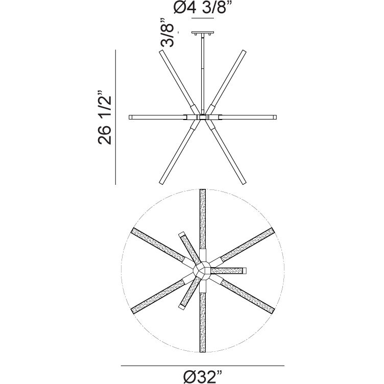 Asterisk LED 32 inch Matte Black and Chrome Pendant Ceiling Light