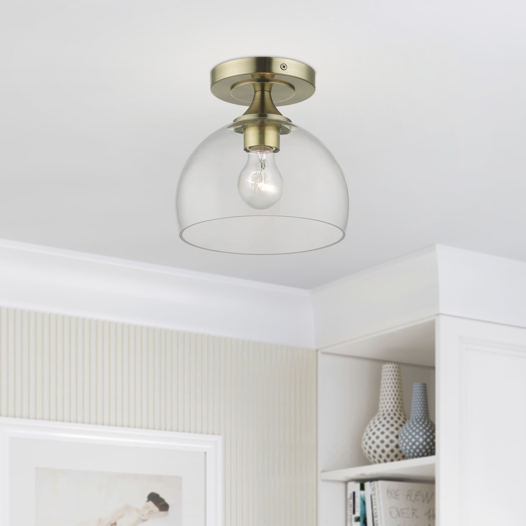 Glendon 1 Light 8.25 inch Antique Brass Semi-Flush Ceiling Light