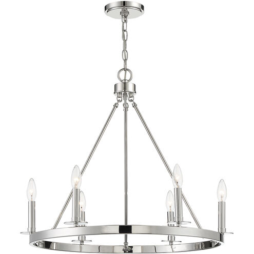 Traditional 6 Light 26 inch Polished Nickel Chandelier Ceiling Light