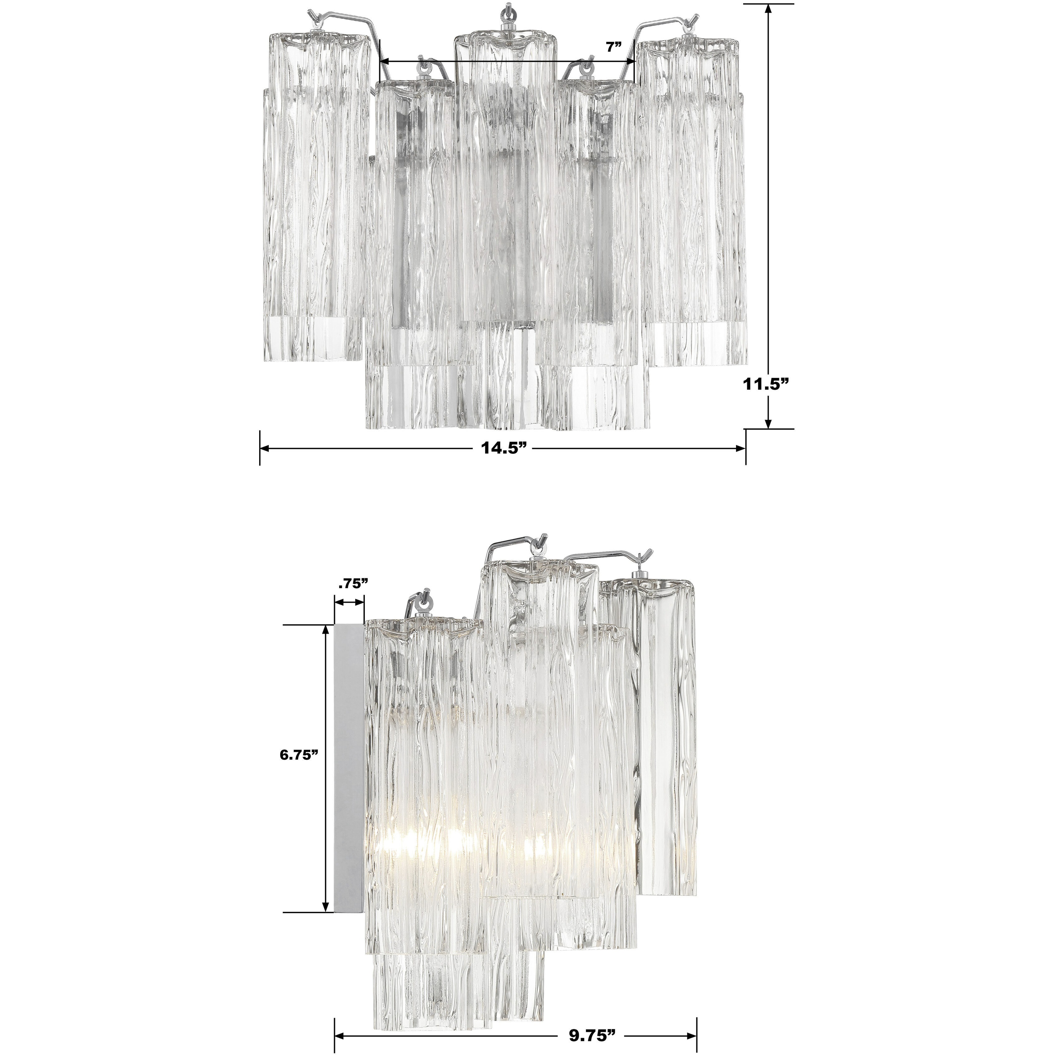 Addis Bath Wall Light in Polished Chrome, Tronchi Glass Clear