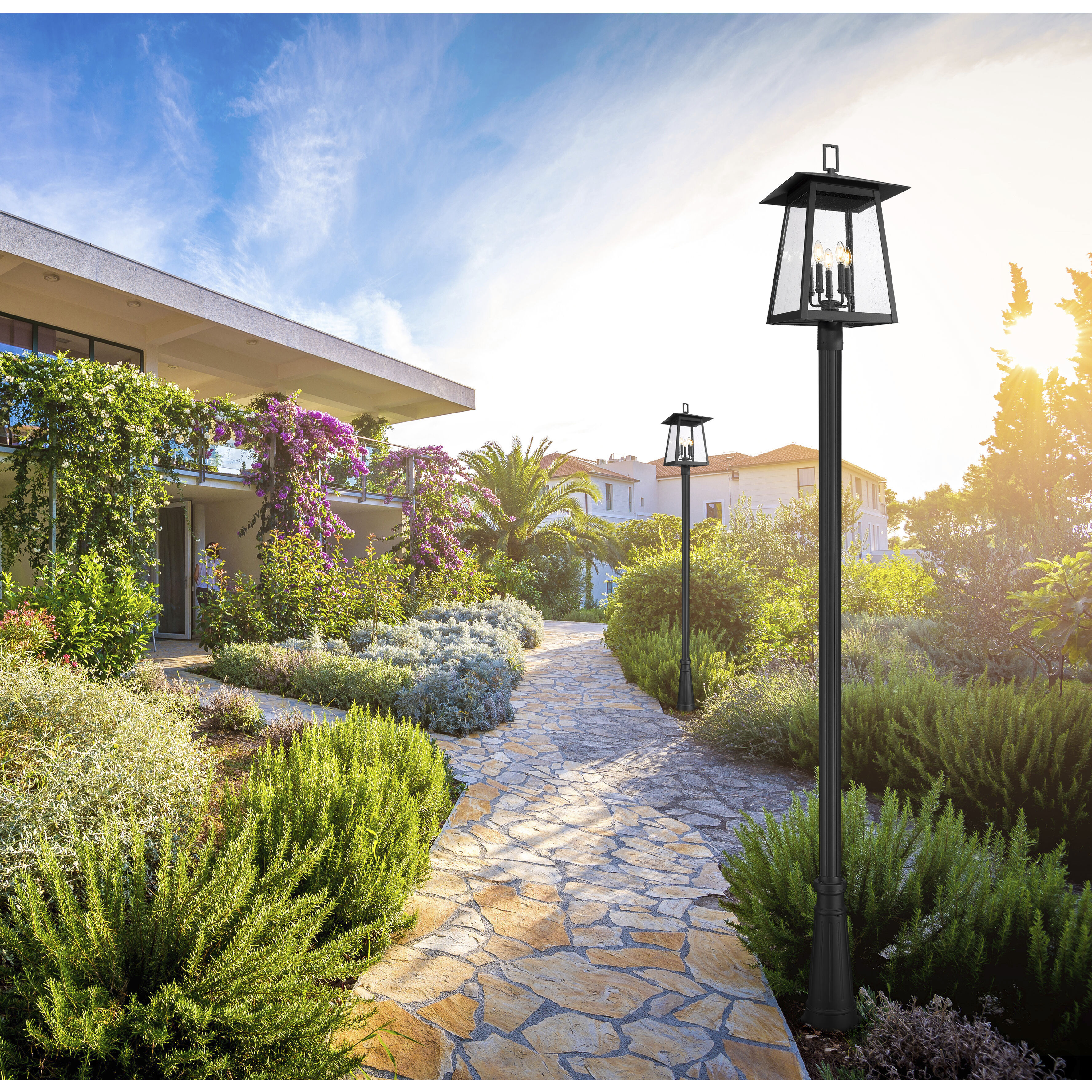 Rainer 5 Light 121.5 inch Black Outdoor Post Mounted Fixture in G9