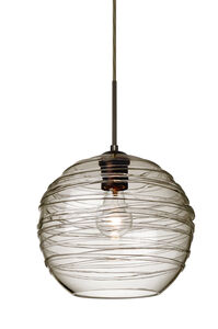 Wave 1 Light Bronze Pendant Ceiling Light in Smoke Wave Glass