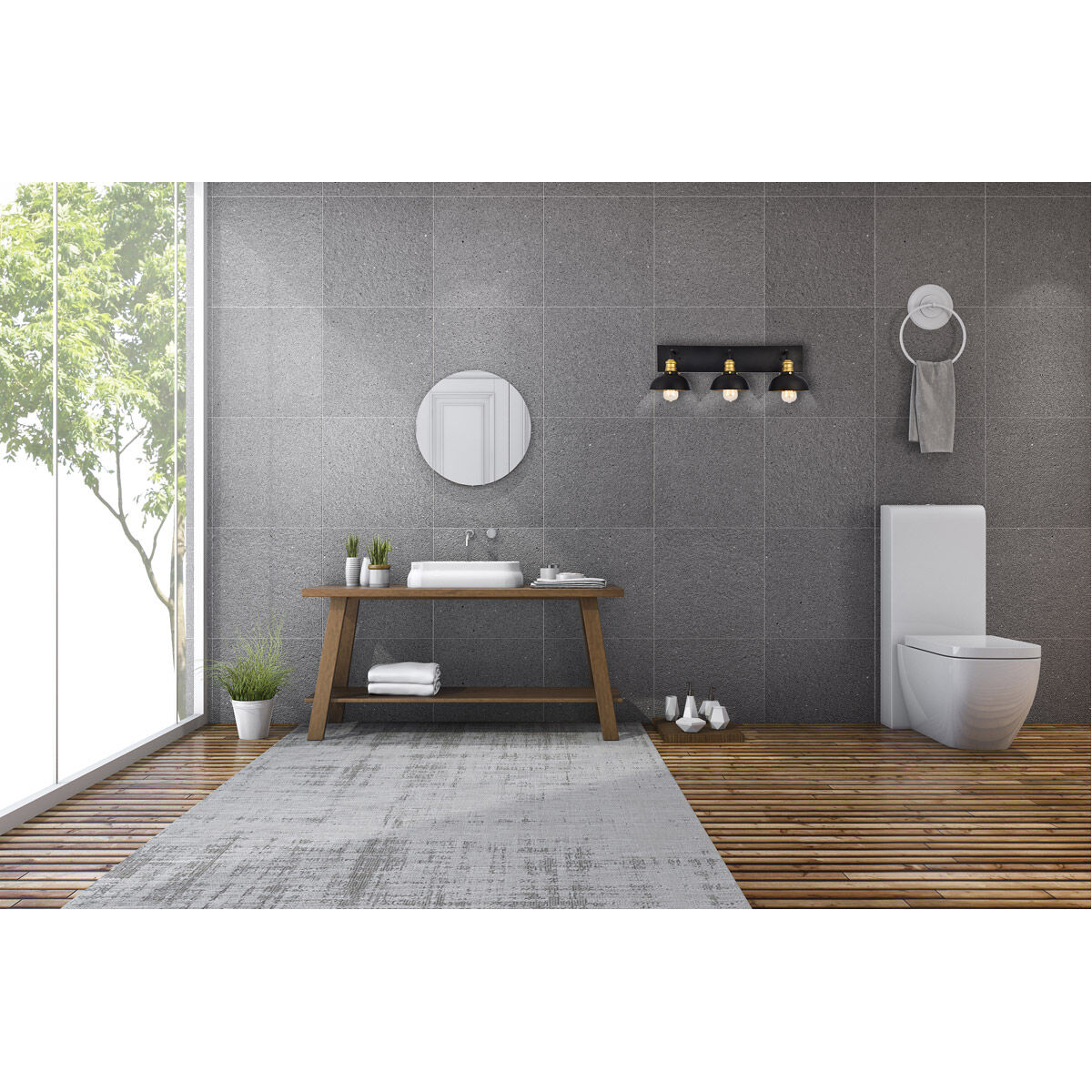 Anders 3 Light 27 inch Black and Brass Wall Sconce Wall Light