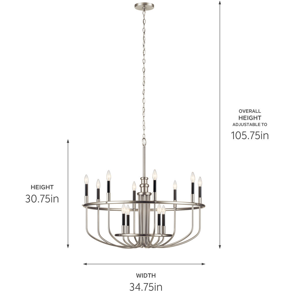 Capitol Hill 12 Light 34.75 inch Brushed Nickel Chandelier 1 Tier Large Ceiling Light, Large