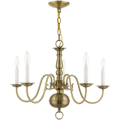 Williamsburgh 5 Light 24 inch Antique Brass Chandelier Ceiling Light