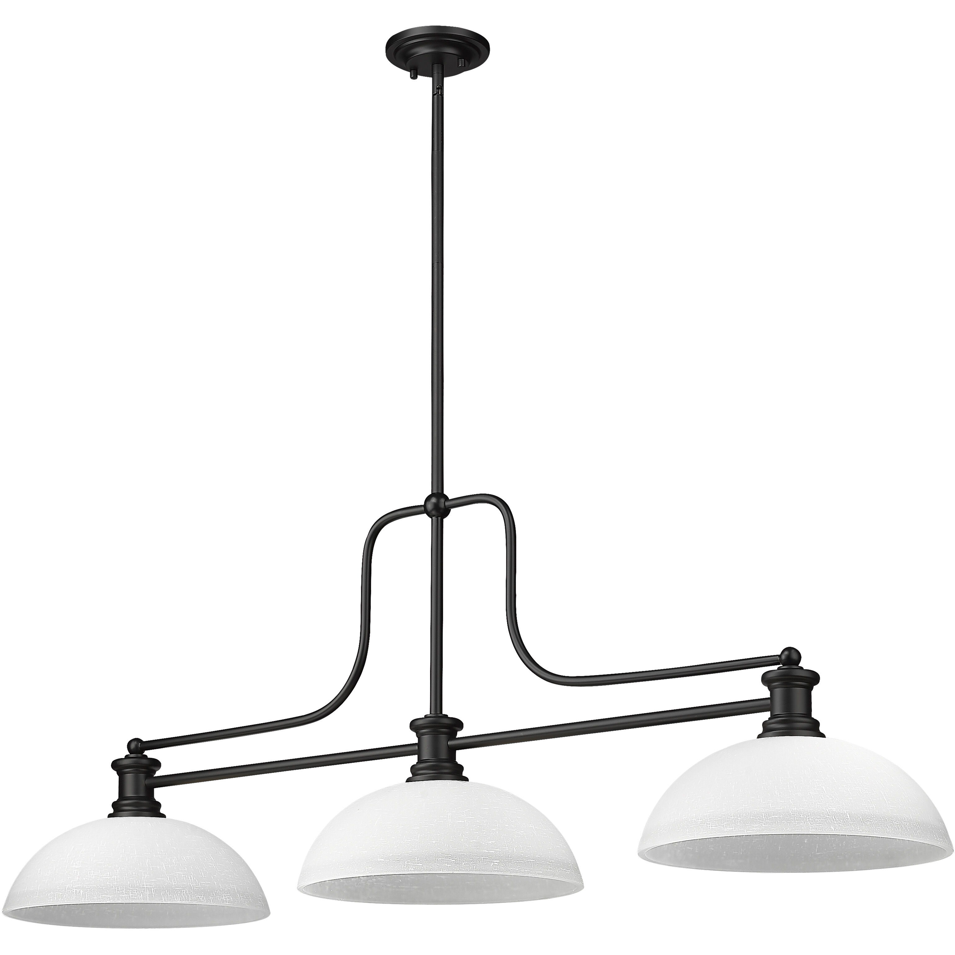 Melange 3 Light 52 inch Matte Black Billiard Ceiling Light in White Linen Glass