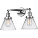 Franklin Restoration Large Cone 2 Light 8 inch Polished Chrome Bath Vanity Light Wall Light in Clear Glass, Franklin Restoration