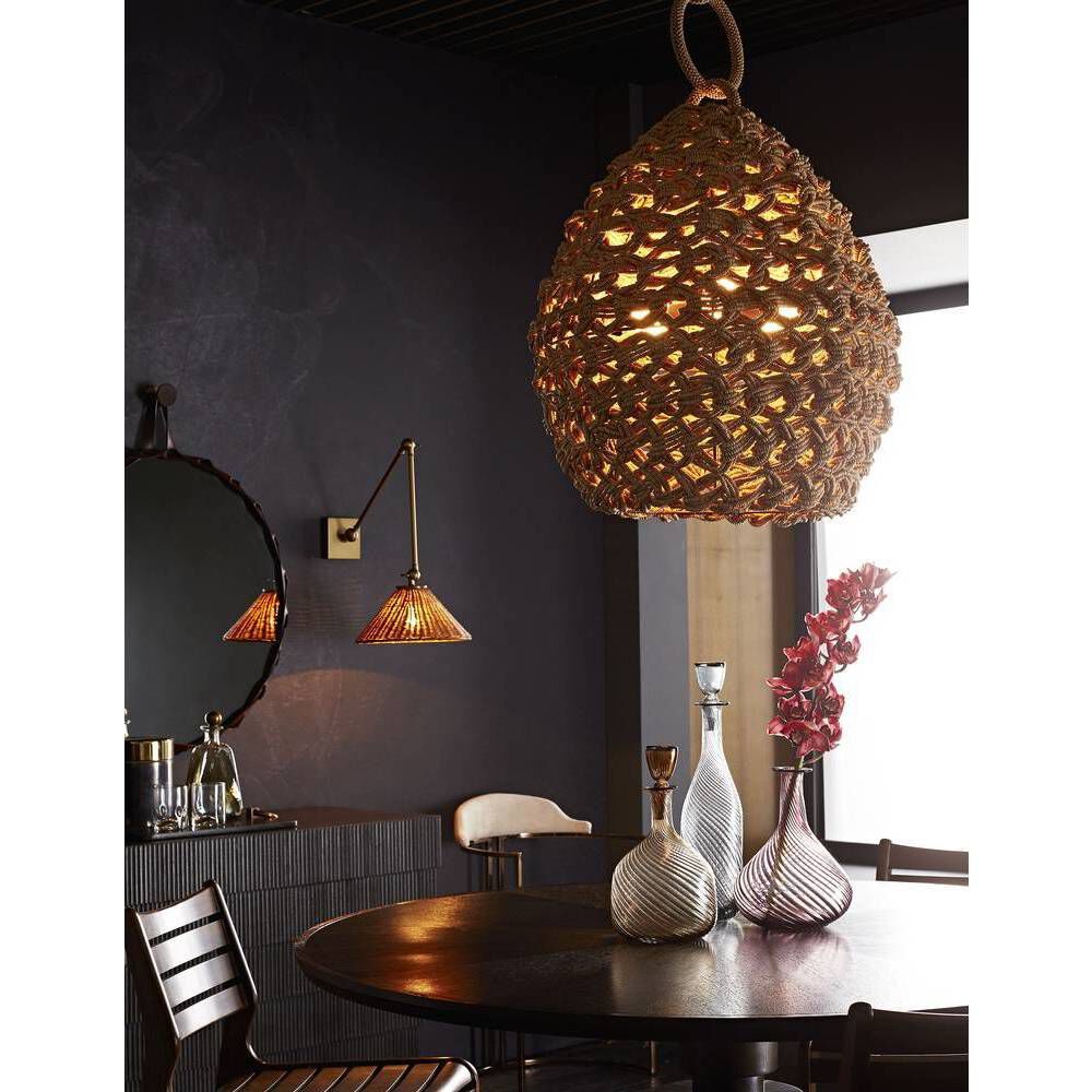 Padma 1 Light 12 inch Antique Brass/Natural Rattan Sconce Wall Light, Round
