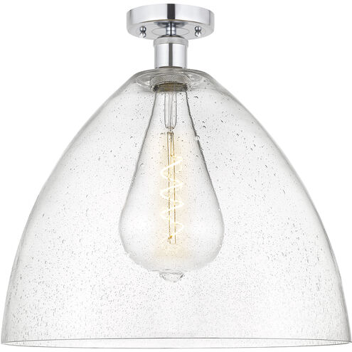 Edison Bristol Glass 1 Light 16 inch Brushed Satin Nickel Semi-Flush Mount Ceiling Light in Seedy Glass