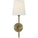 Thomas O'Brien Bryant Sconce Wall Light in Hand-Rubbed Antique Brass, Linen