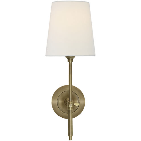 Thomas O'Brien Bryant Sconce Wall Light in Hand-Rubbed Antique Brass, Linen