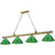 Cordon 4 Light 81.25 inch Rubbed Brass Billiard Ceiling Light in Green Plastic