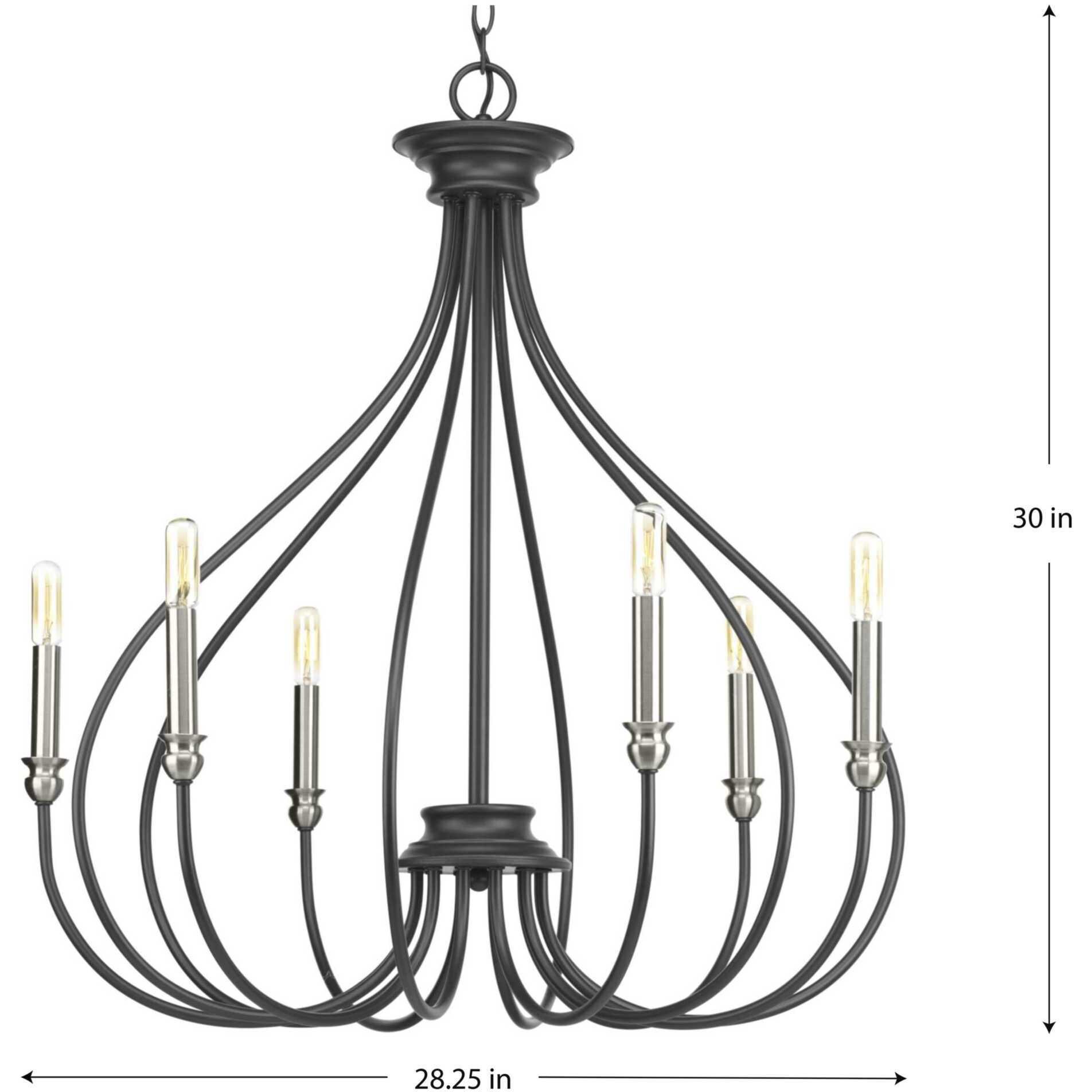 Whisp 6 Light 28 inch Graphite Chandelier Ceiling Light