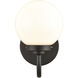 Fairbanks Sconce Wall Light in Matte Black, Opal Glass