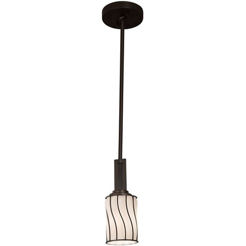 Wire Glass LED 4 inch Matte Black Pendant Ceiling Light in 700 Lm LED, Swirl with Clear Bubbles, Cylinder with Flat Rim