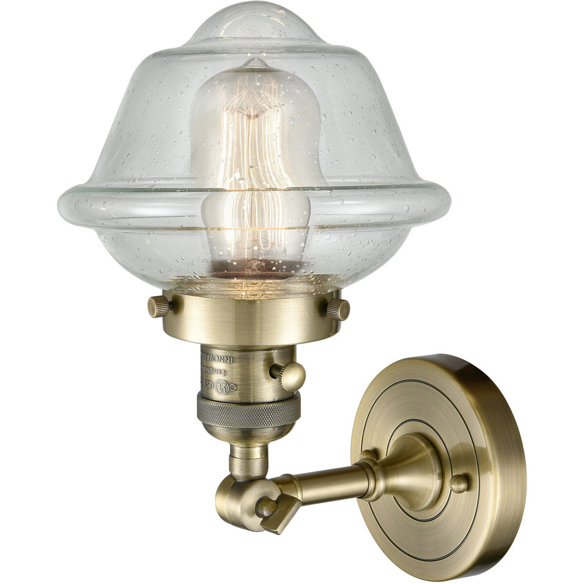 Franklin Restoration Small Oxford LED 7.5 inch Antique Brass Sconce Wall Light in Seedy Glass, Franklin Restoration