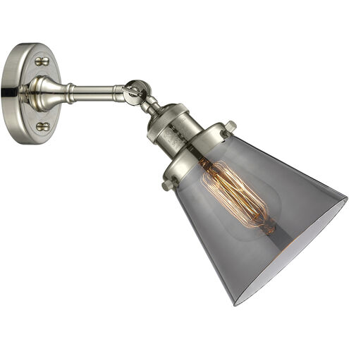 Franklin Restoration Small Cone 1 Light 6 inch Polished Nickel Sconce Wall Light in Plated Smoke Glass, Franklin Restoration