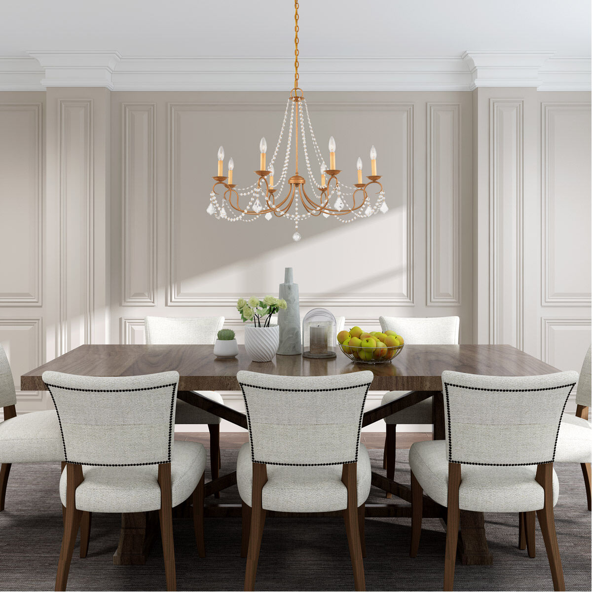 Pennington 8 Light 34 inch Antique Gold Leaf Chandelier Ceiling Light