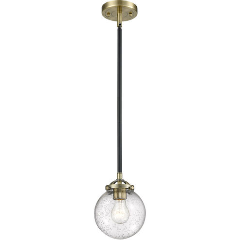 Nouveau Beacon 1 Light 6 inch Black Antique Brass Mini Pendant Ceiling Light in Seedy Glass, Nouveau
