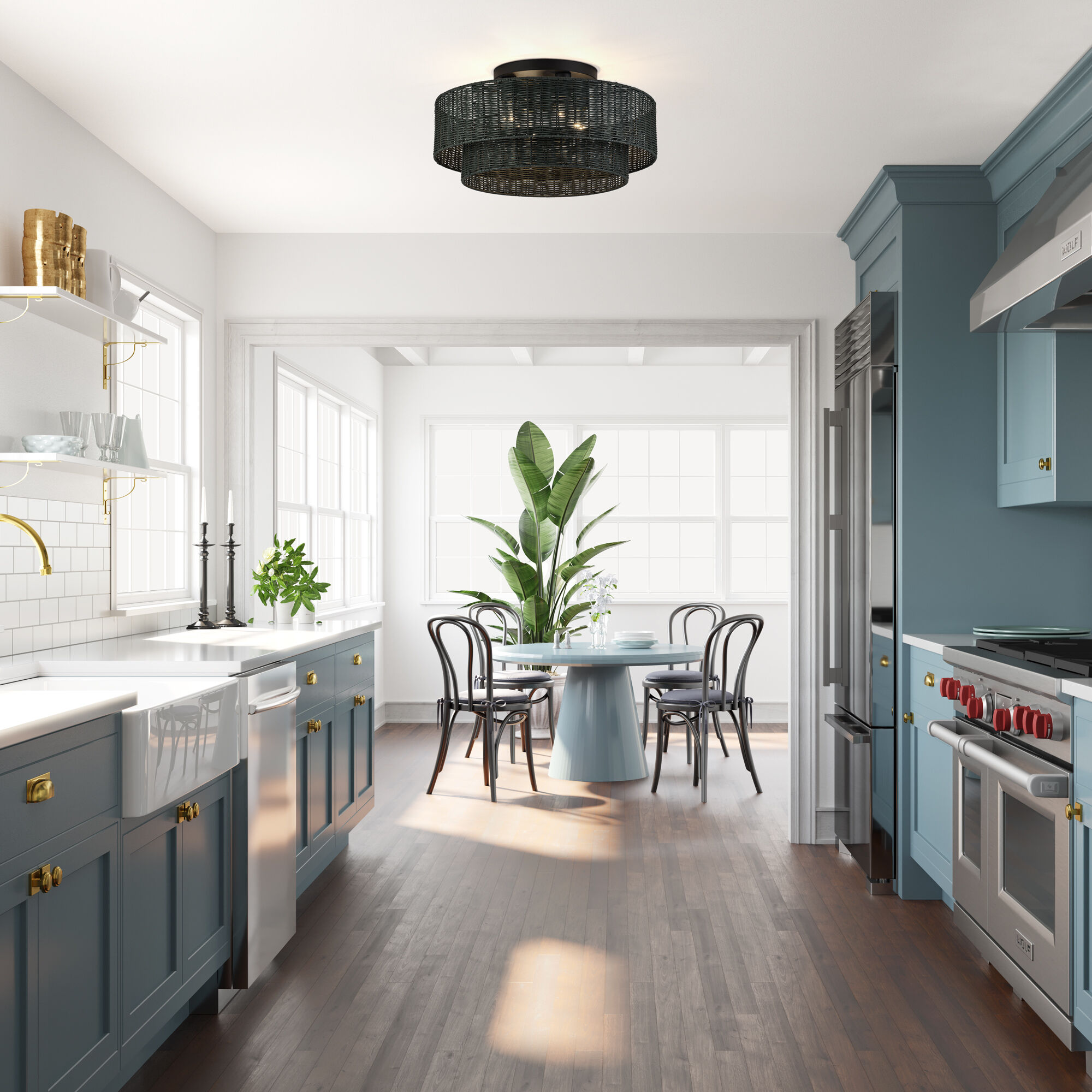 Weavington 4 Light 21 inch Black Semi Flush Mount Ceiling Light, Extra Large