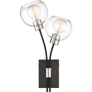 Pierre 2 Light 20 inch Polished Nickel and Matte Black with Glass Wall Sconce Wall Light