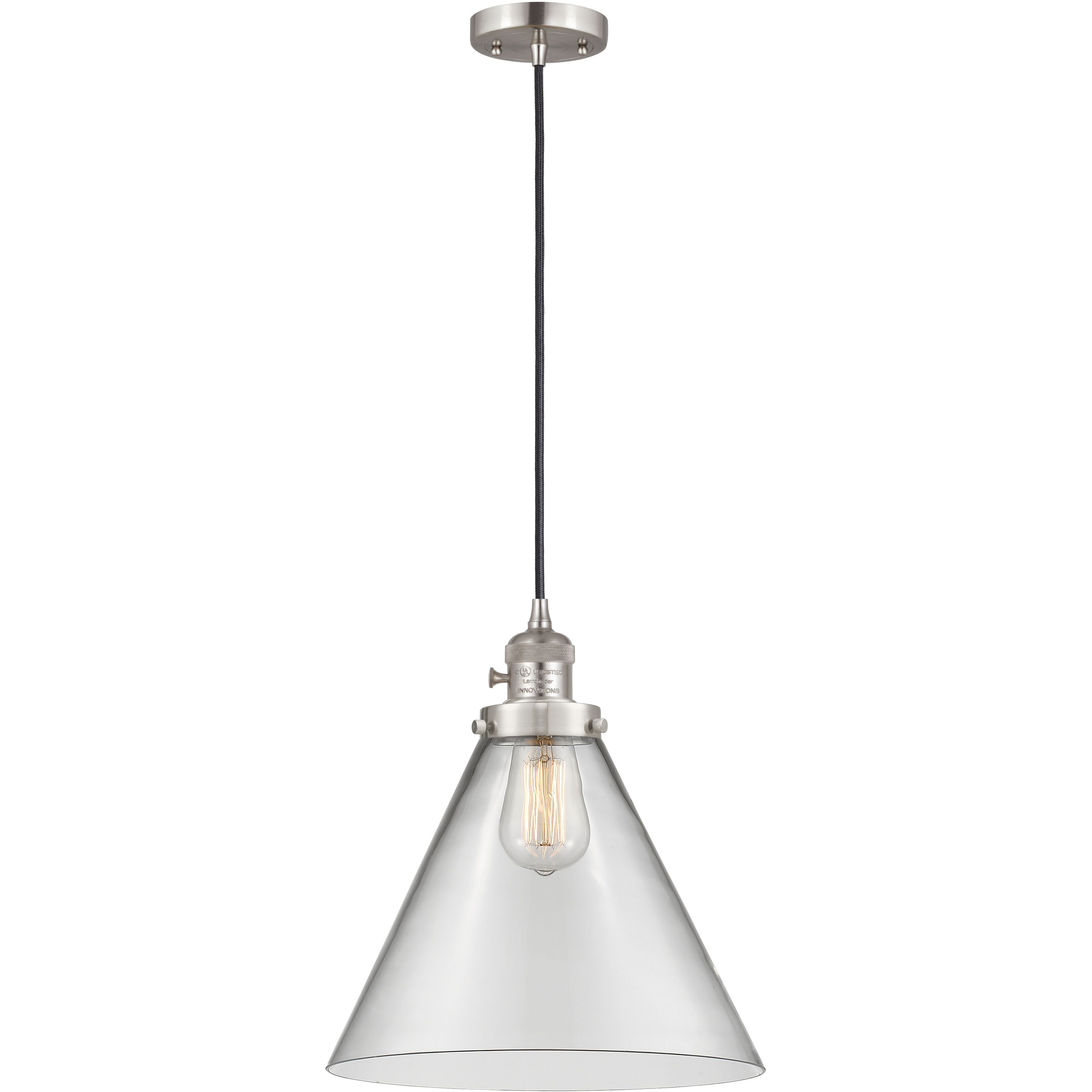Franklin Restoration Cone LED 12 inch Brushed Satin Nickel Mini Pendant Ceiling Light in Clear