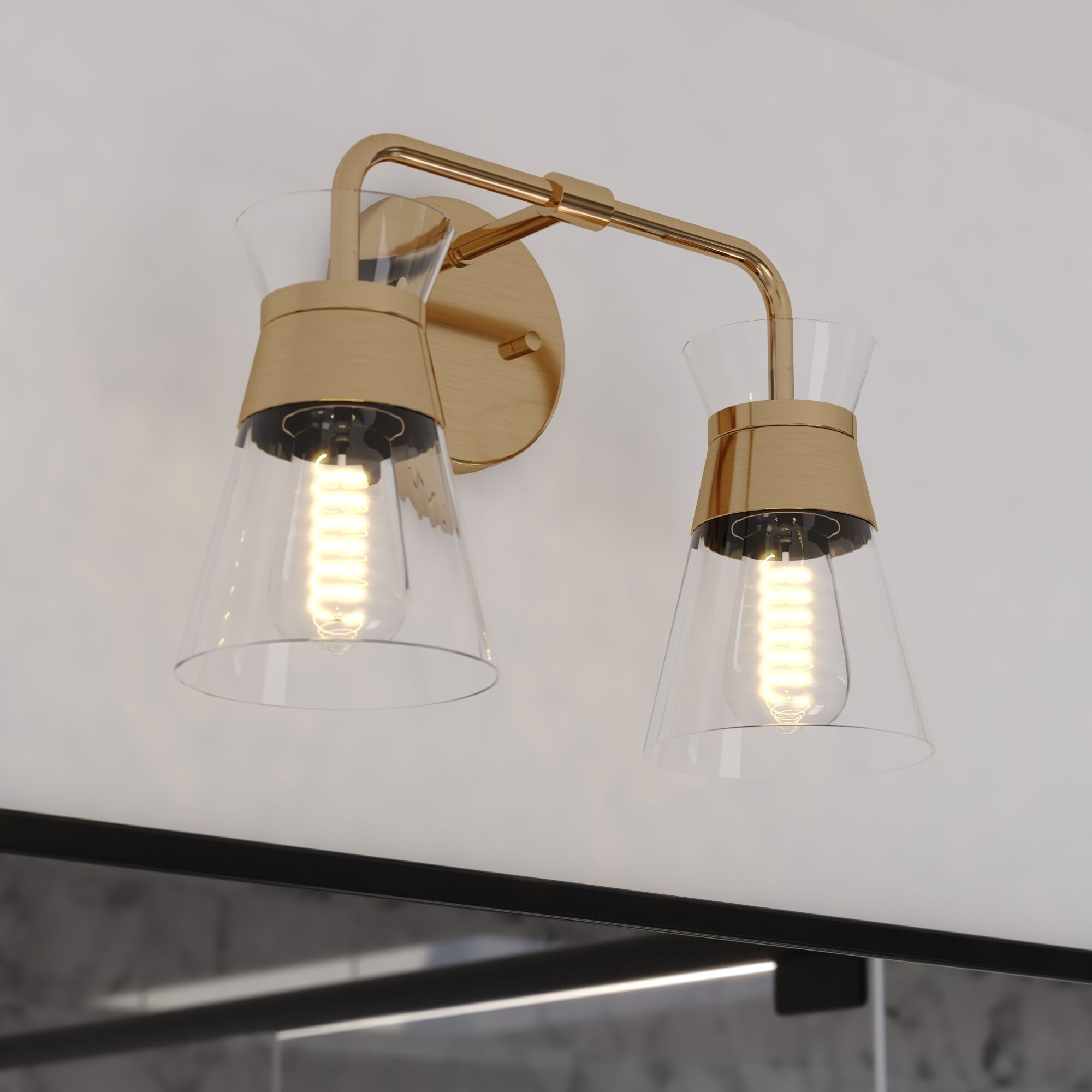 Harper 2 Light 15 inch Natural Brass Bathroom Light Wall Light