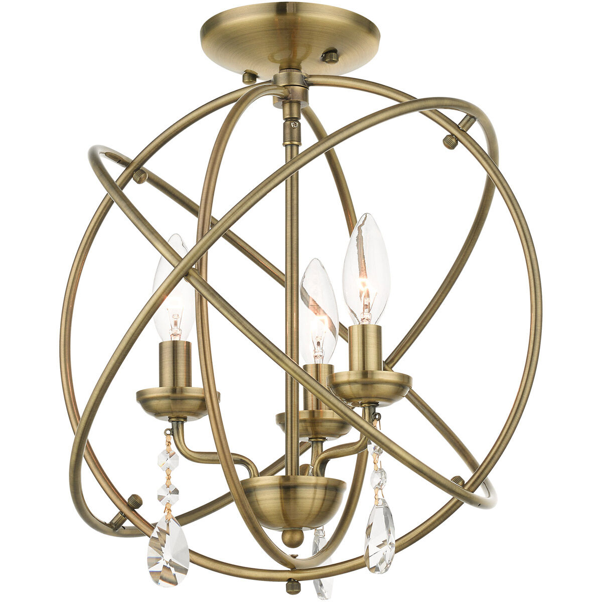 Aria 3 Light 15.5 inch Antique Brass Convertible Chandelier / Semi Flush Ceiling Light