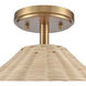 Rydell 1 Light 14 inch Brushed Gold with Natural Semi Flush Mount Ceiling Light