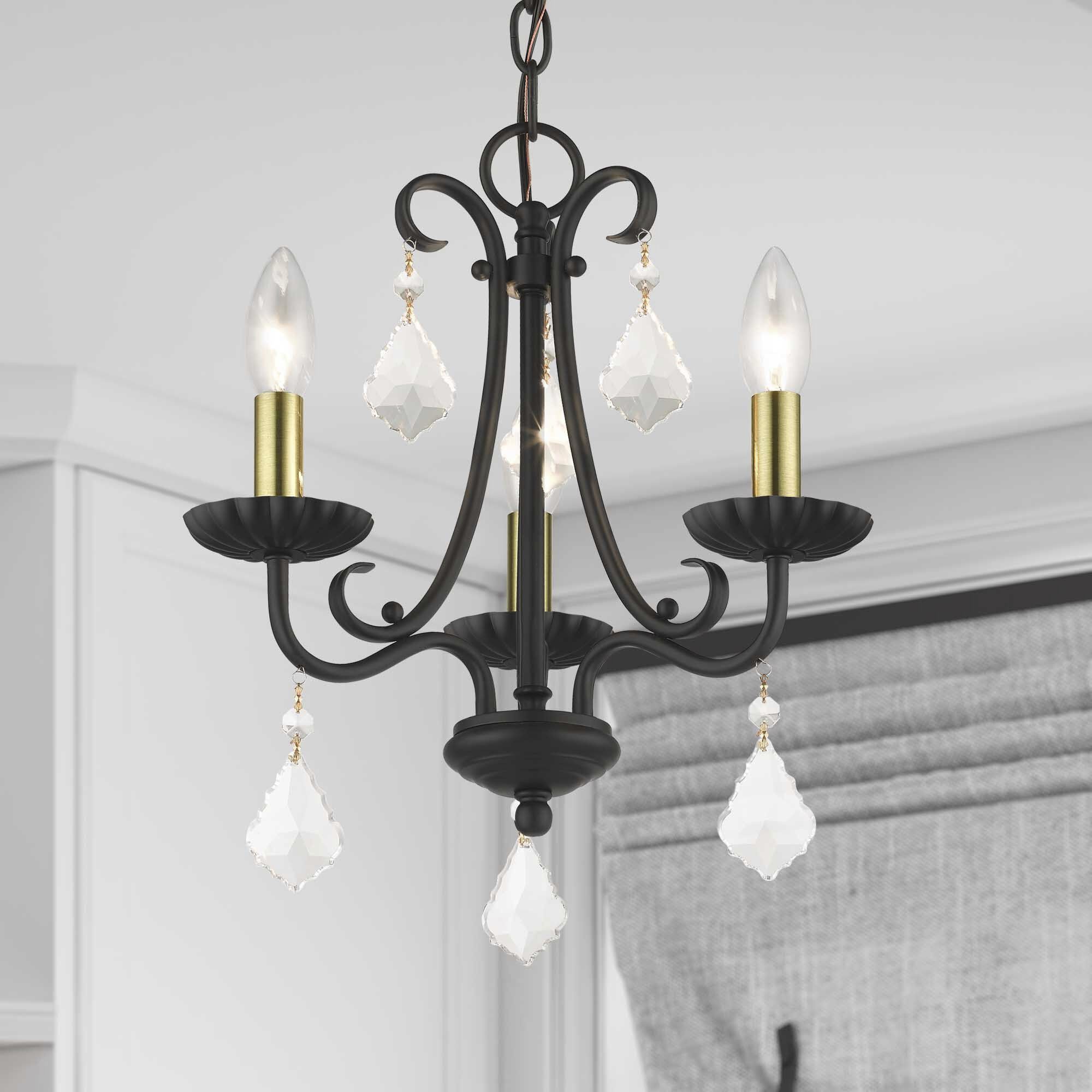 Daphne 3 Light 13.88 inch Black with Antique Brass Finish Accents Mini Chandelier Ceiling Light in Black with Antique Brass Accents
