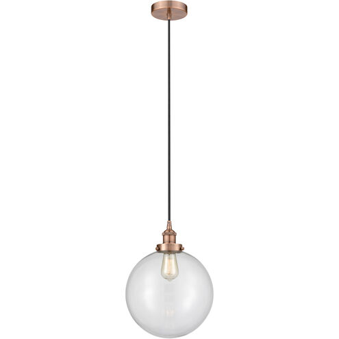Edison Beacon 1 Light 12 inch Antique Copper Mini Pendant Ceiling Light