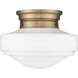 Ingalls 1 Light 12 inch Modern Brass Semi-Flush Mount Ceiling Light in Vintage Milk Glass