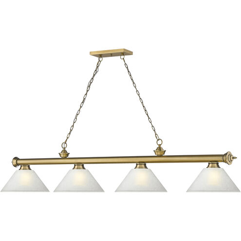 Cordon 4 Light 81.25 inch Rubbed Brass Billiard Ceiling Light in White Linen Glass
