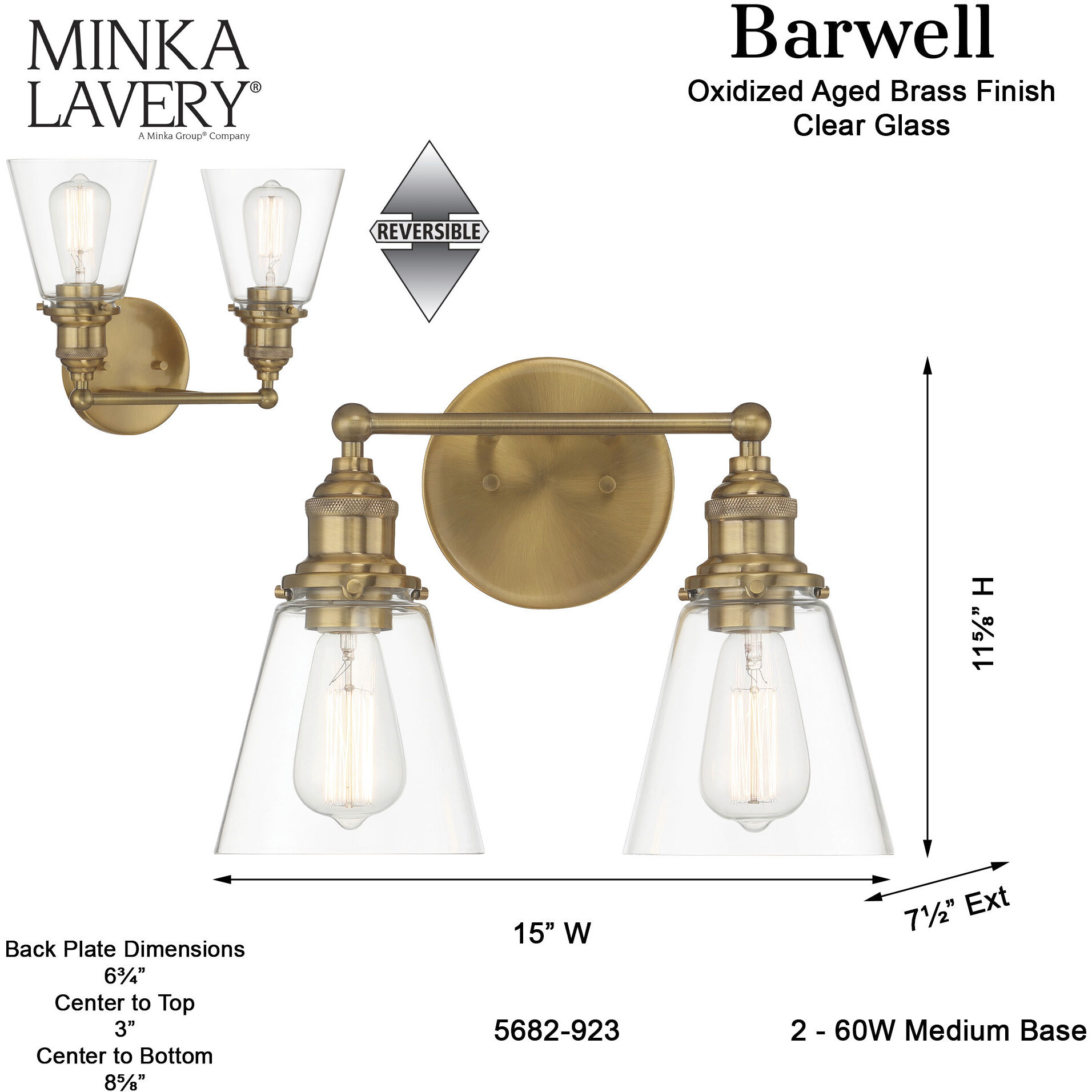 Barwell 2 Light 15 inch Oxidized Aged Brass Bath Vanity Light Wall Light