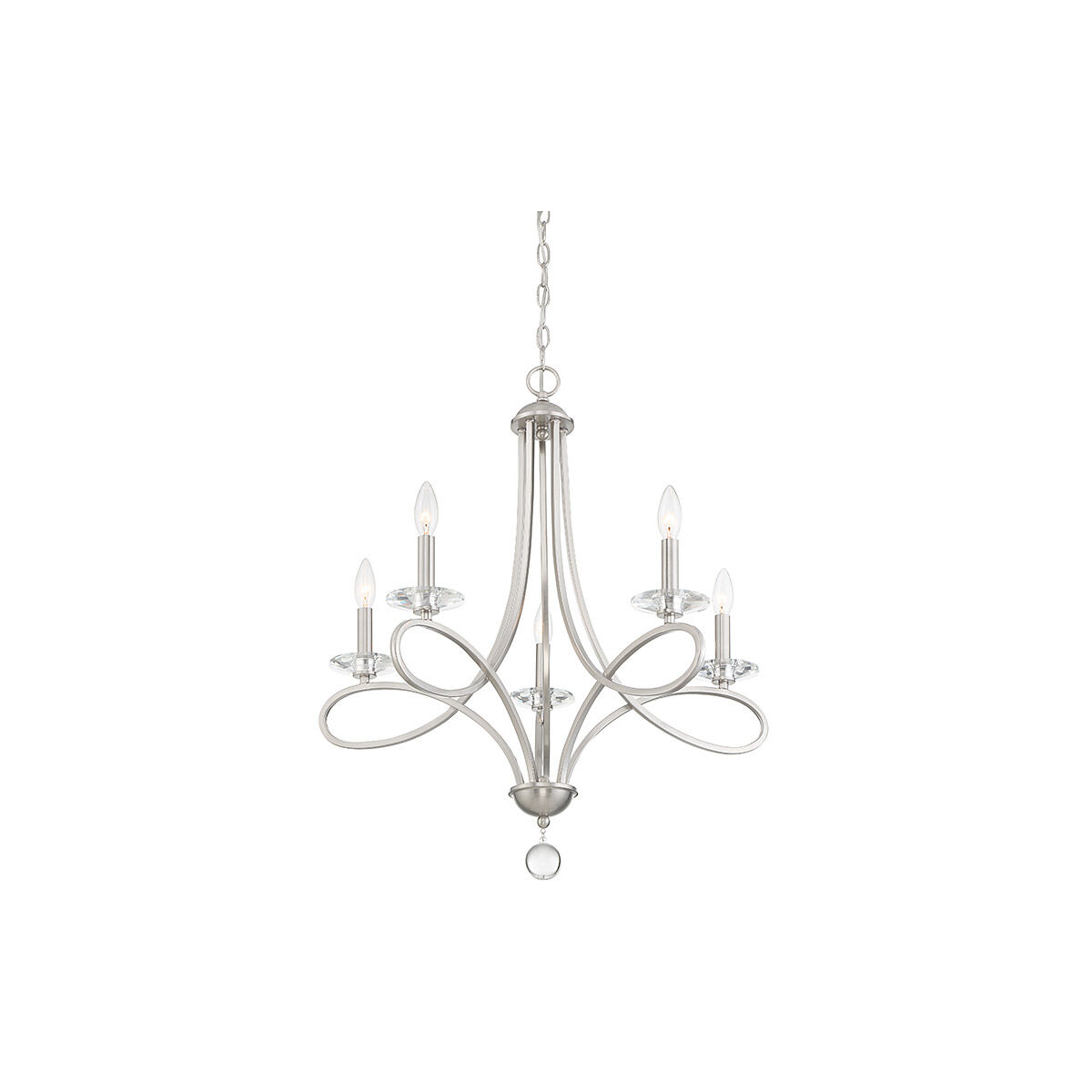Modern 5 Light 26 inch Brushed Nickel Chandelier Ceiling Light